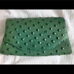 Custom JJ Winters jade green leather clutch
